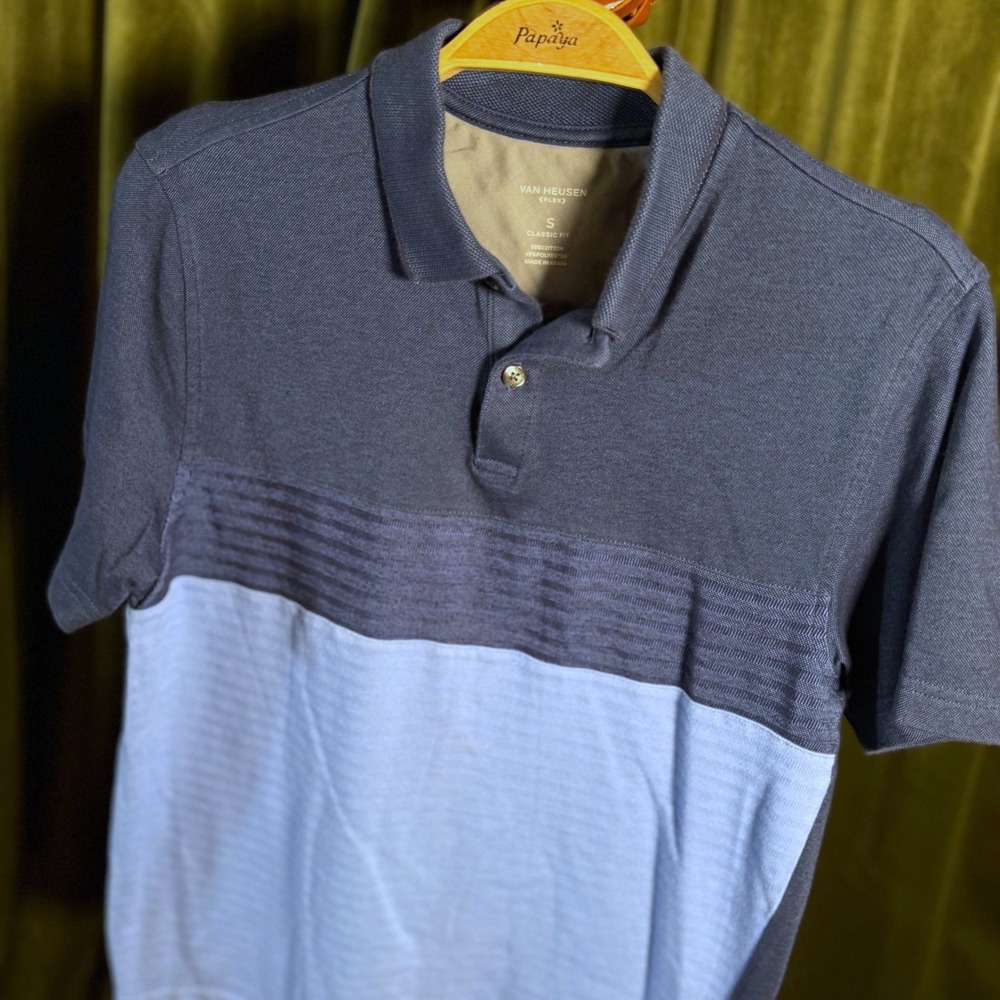 Van Heusen Flex Men Small Blue Colorblock Classic Fit Short Sleeve Polo Shirt